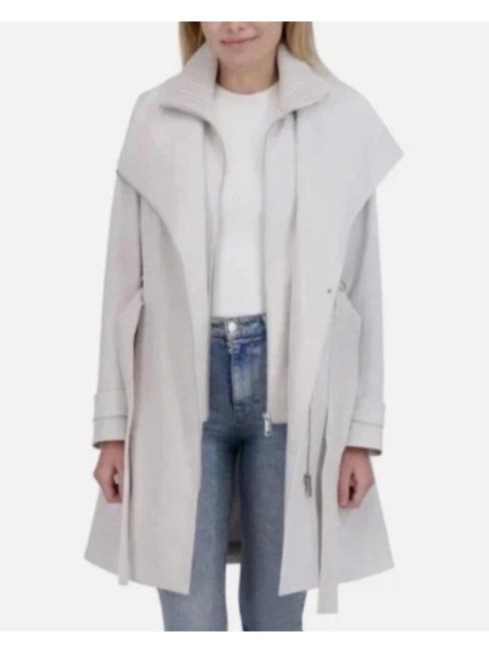 NWT Halston Women's M Gray Belted Trench Coat Polyester